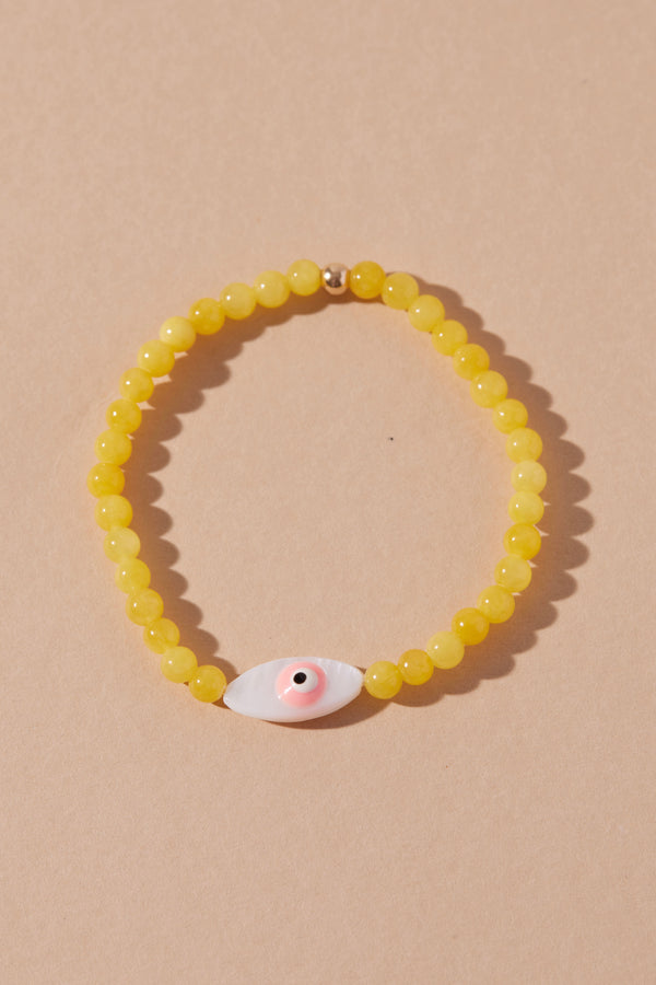 EXPRESS GOOD VIBES EVIL EYE BEADED BRACELET- YELLOW BEADS AND PINK EYE