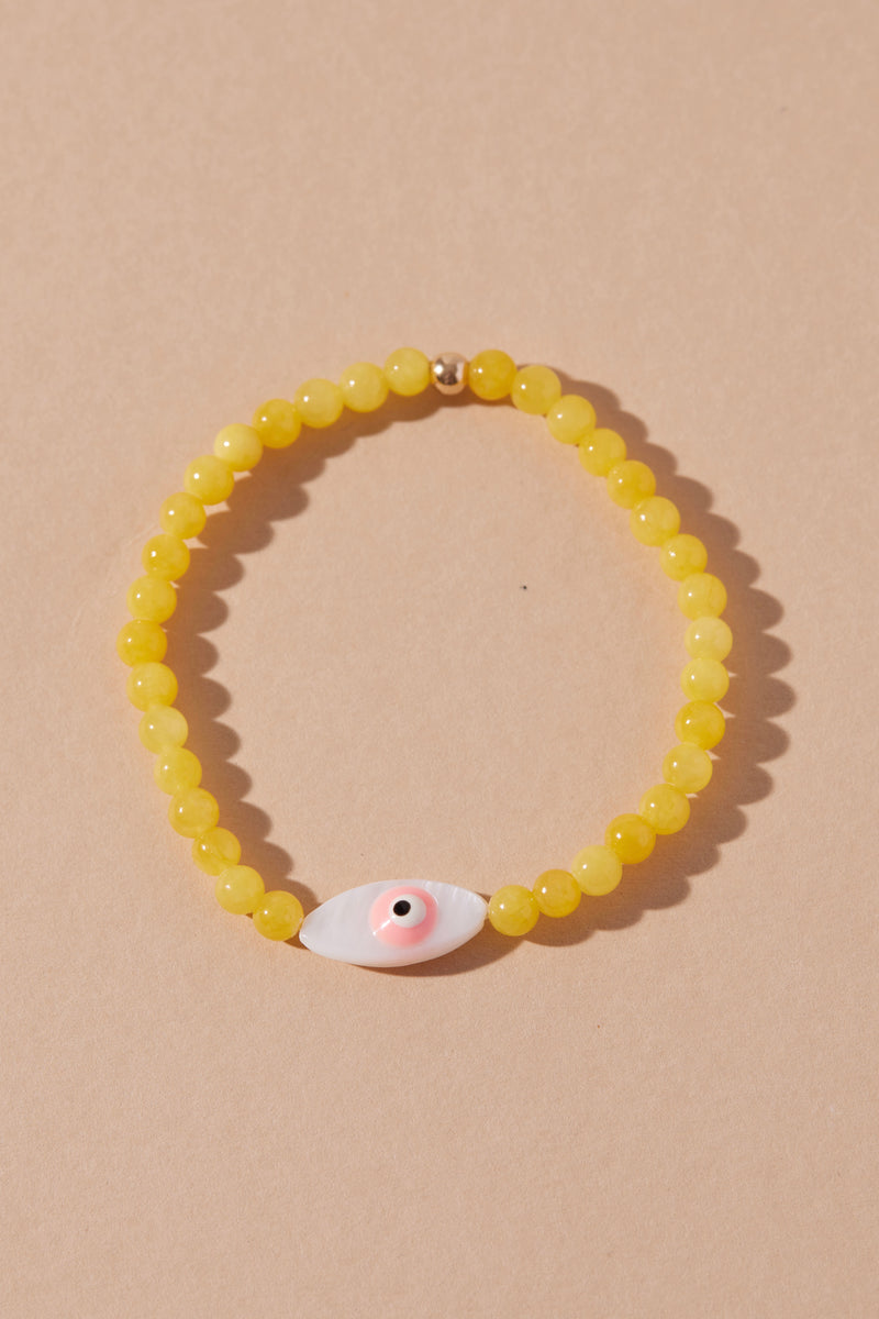 EXPRESS GOOD VIBES EVIL EYE BEADED BRACELET- YELLOW BEADS AND PINK EYE