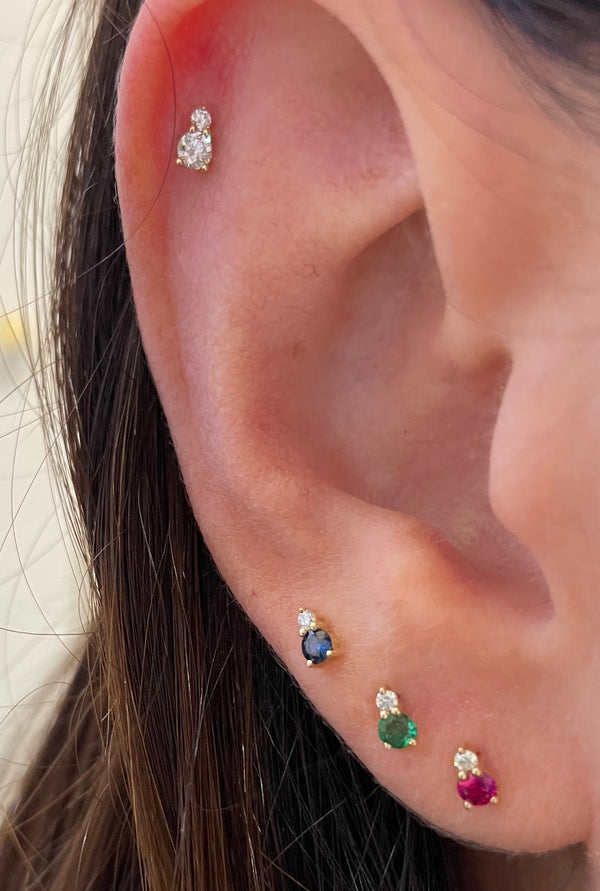 IN STOCK DIAMOND AND EMERALD DOUBLE DOT STUD