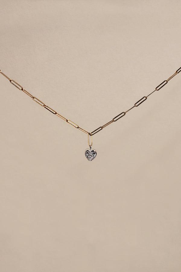 LINKED CHAIN BEZEL HEART DIAMOND NECKLACE